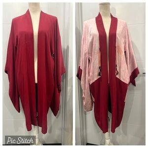 Vintage Japanese Style Elegant Red and Pink Women's Kimono